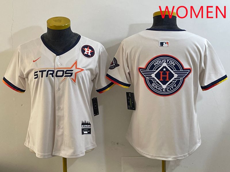 Women Houston Astros Blank Cream Three generations Joint Name 2025 Nike MLB Jersey style 41028